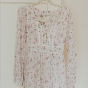 Gunne Sax Pink Rose Print Maxi Dress 1970s